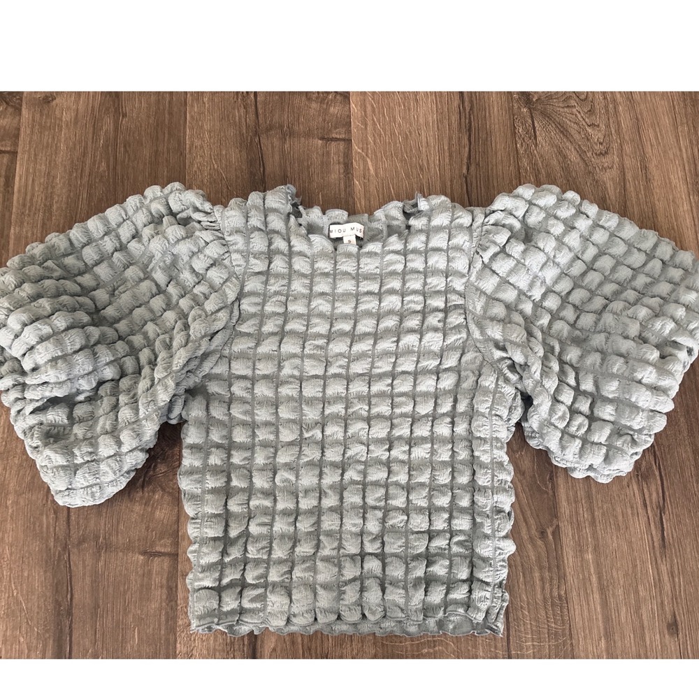 Miou Muse Sage Green Popcorn Texture XLarge Puff Sleeve Top Small